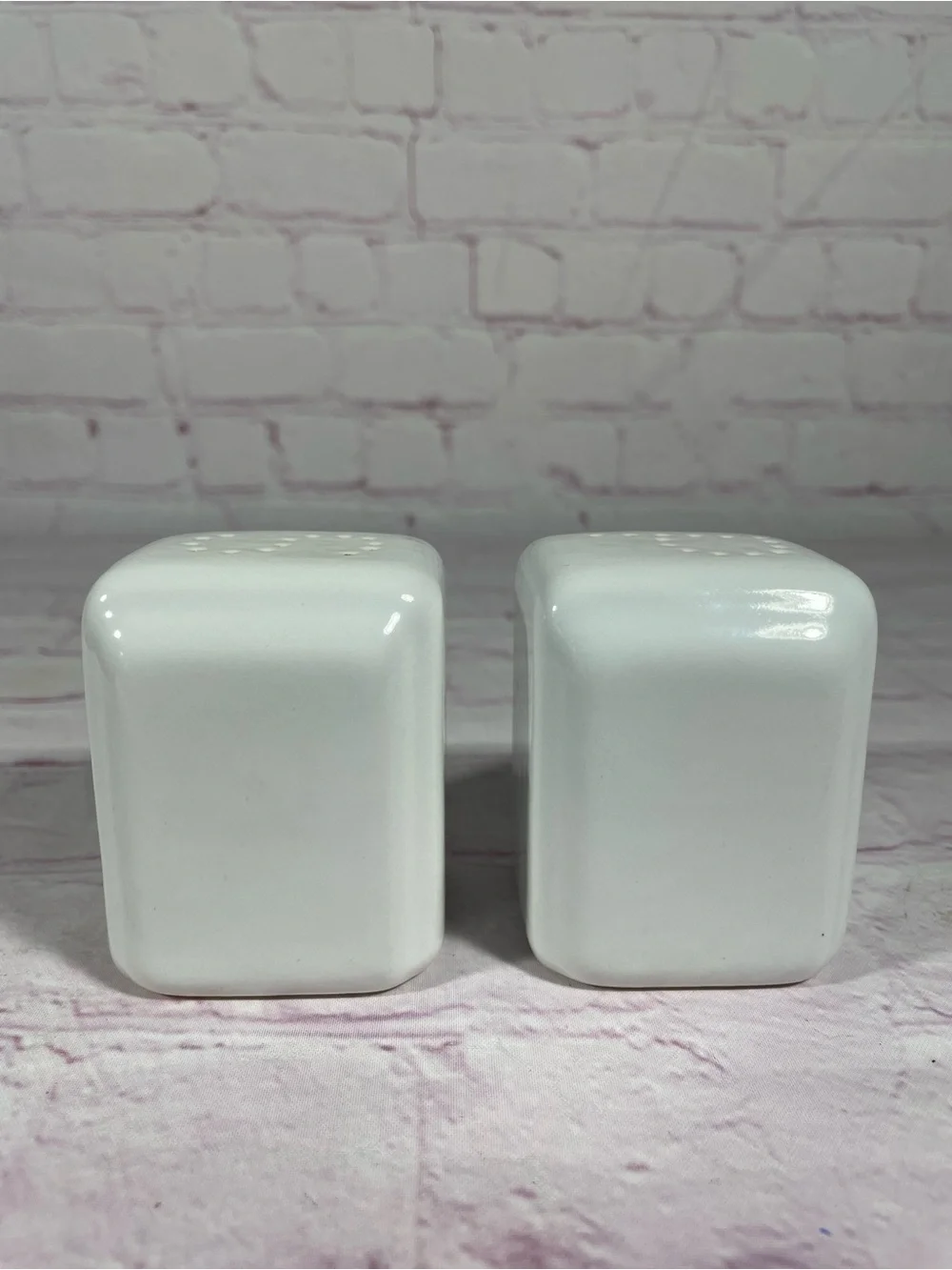 Vintage Art Deco Minimalist Ceramic White Square Salt and Pepper Shaker Pair